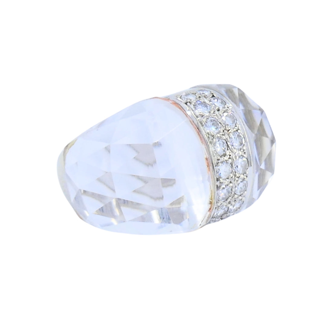 Vintage Italian 18k White Gold Diamond Rock Crystal Cocktail Ring
