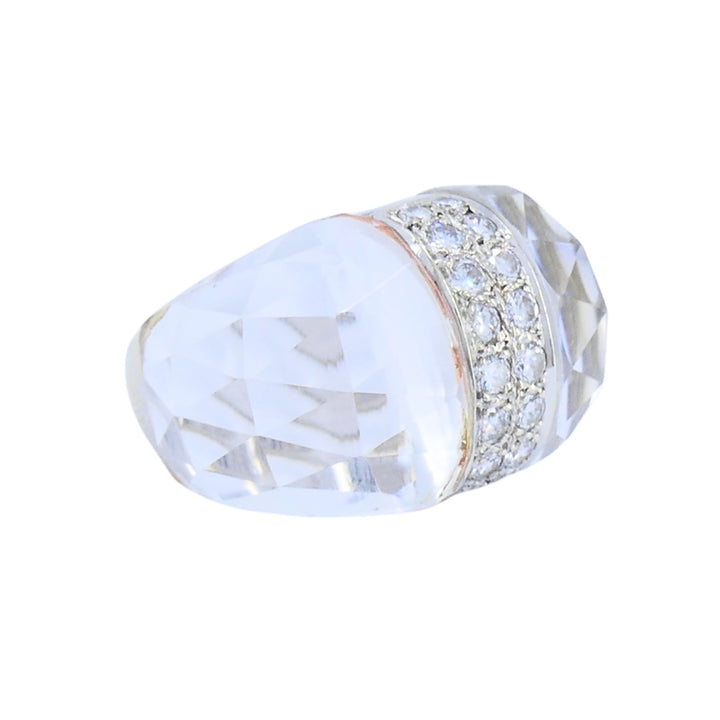 Vintage Italian 18k White Gold Diamond Rock Crystal Cocktail Ring