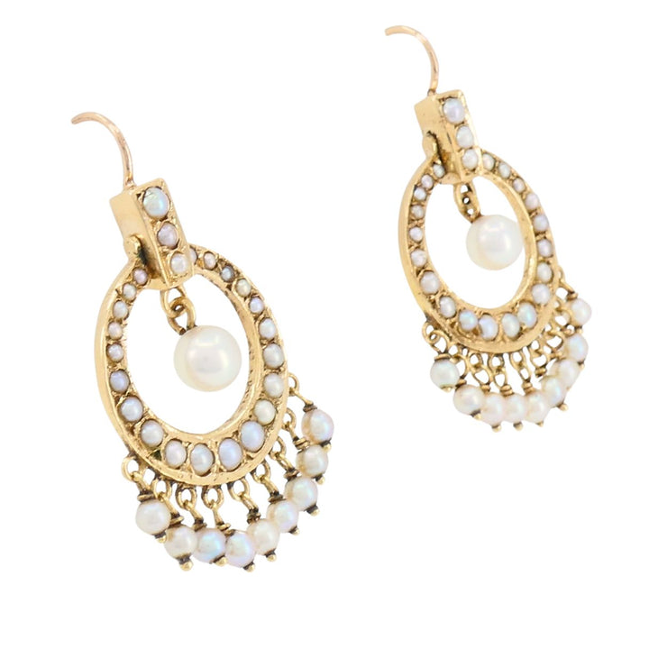 Antique Edwardian 14K Gold Pearl Drop Earrings
