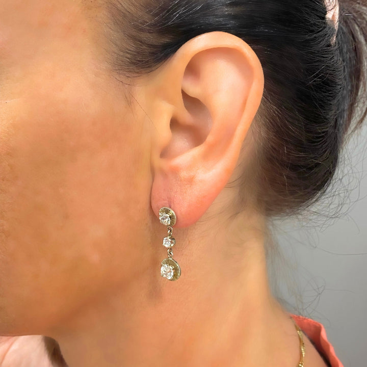 Vintage Ming’s 14k Gold Diamond Dangle Earrings