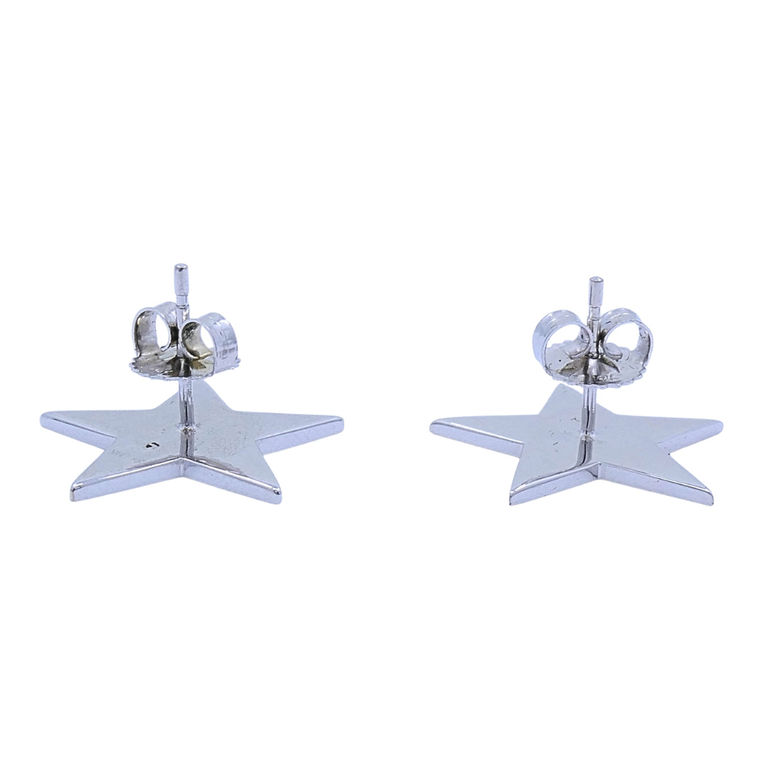 14k White Gold Pavé Diamond Star Stud Earrings