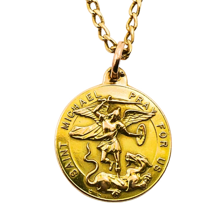 Vintage 14K Gold Saint Michael Pendant Necklace