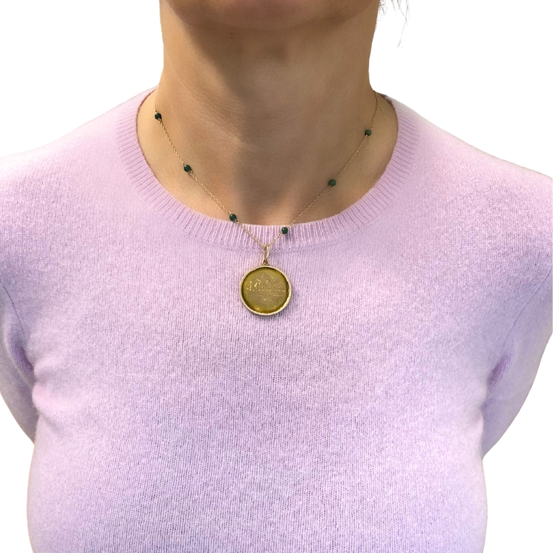 Victorian 14k Gold 1874 Engraved Coin Pendant Necklace