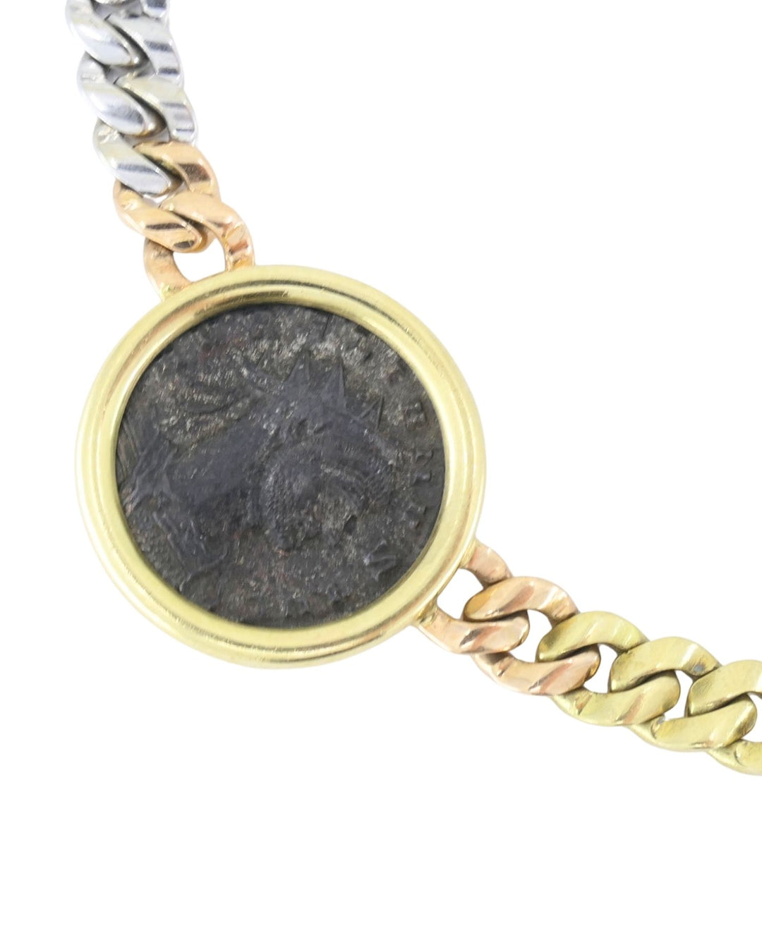 Bvlgari Bulgari Monete Coin Necklace 18k Tri Color Gold Chain Necklace Three Ancient Coins