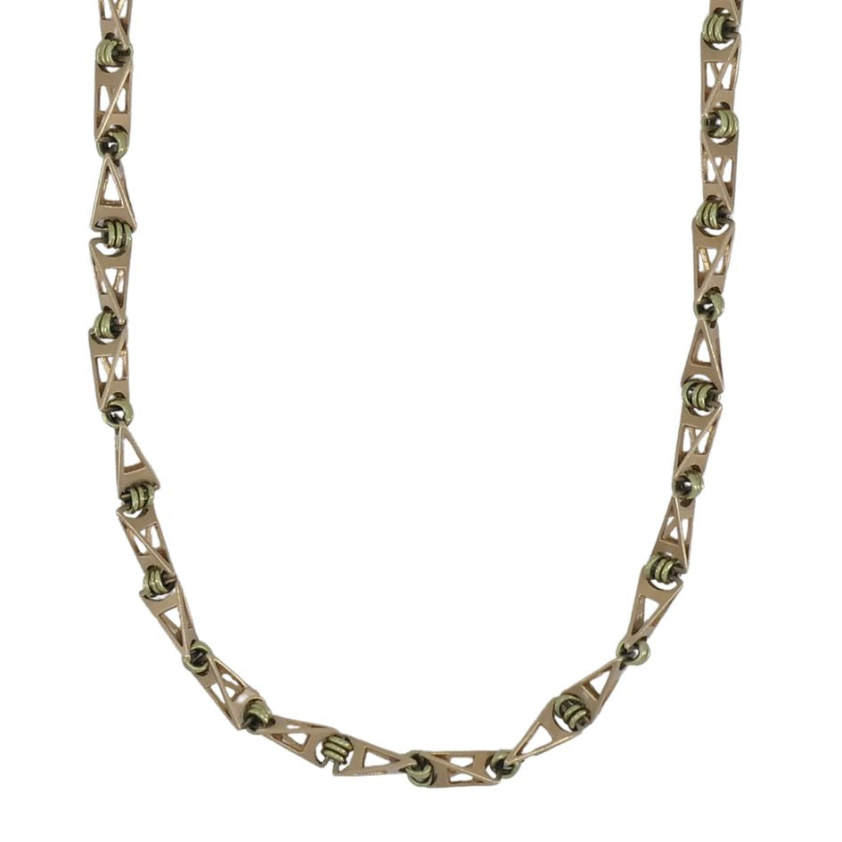 Vintage 14k Two-tone Gold Soviet Geometric Chain Link Necklace