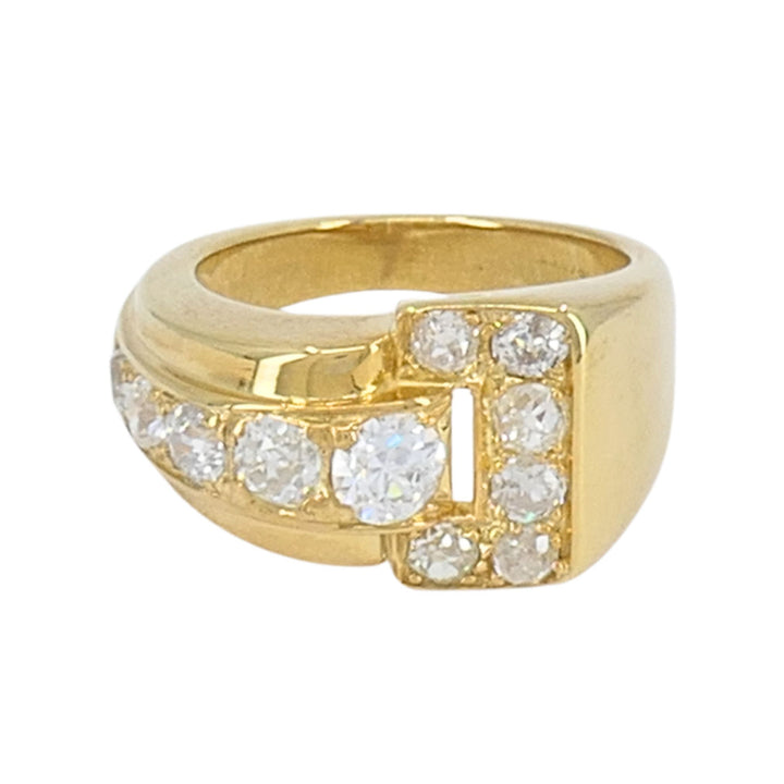 Vintage GRANAT 18k Yellow Gold Diamond Buckle Ring, 1950s