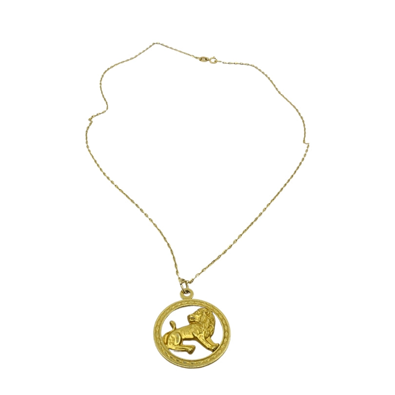 Vintage Leo Zodiac 18k Gold Pendant 14k Gold Chain Necklace