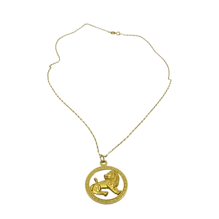 Vintage Leo Zodiac 18k Gold Pendant 14k Gold Chain Necklace