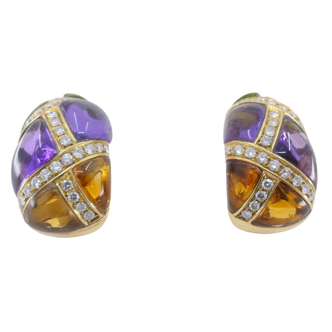 Bvlgari Vintage Bulgari Huggie Earrings Gold Diamond Gemstones