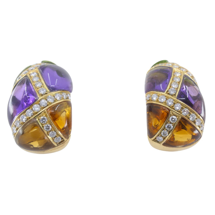 Bvlgari Vintage Bulgari Huggie Earrings Gold Diamond Gemstones