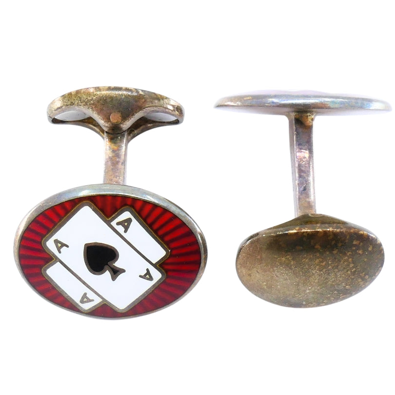 Deakin & Francis Silver Cufflinks Enamel Ace of Spades