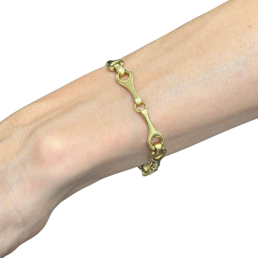 Vintage 18k Yellow Gold Equestrian Horse Bit Stirrup Link Bracelet Circa 1980s
