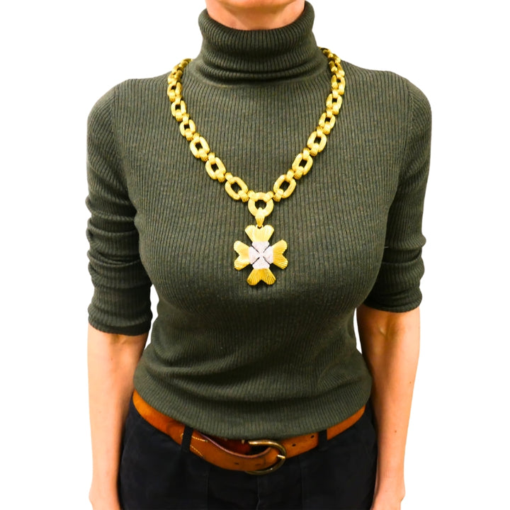 David Webb Necklace Sautoir Chain Oval Links 18k Gold Platinum Diamond Brooch