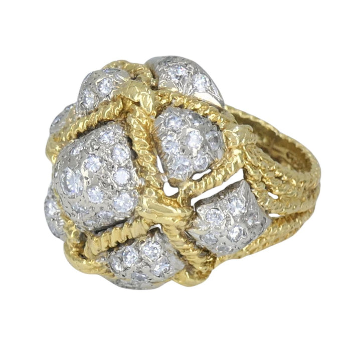 Vintage 18k Yellow Gold and 14k White Gold Diamond Dome Cocktail Ring