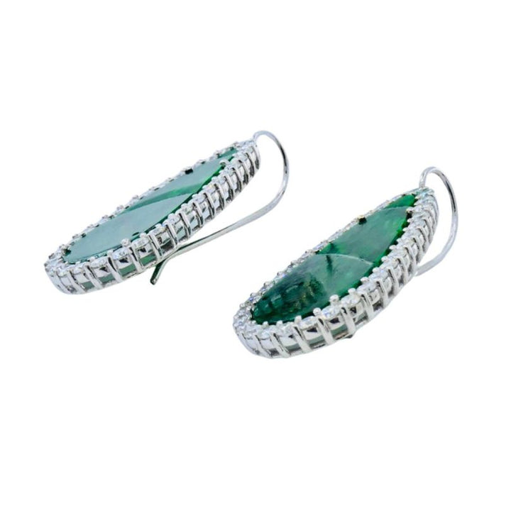 Carved Jadeite Diamond Earrings 18k White Gold