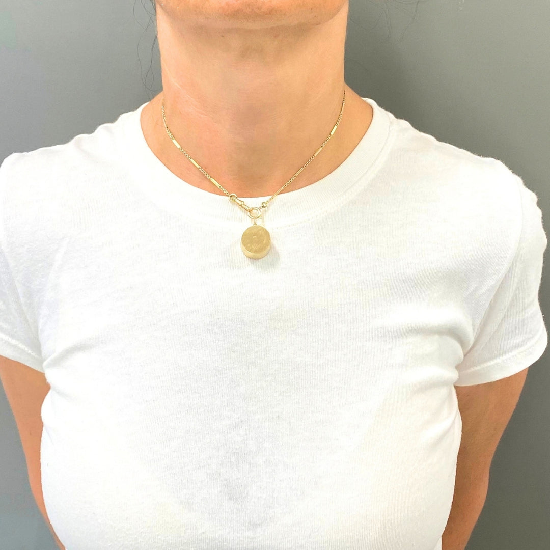 14k Gold Coin Holder Pendant 14k Bar Link Chain Necklace