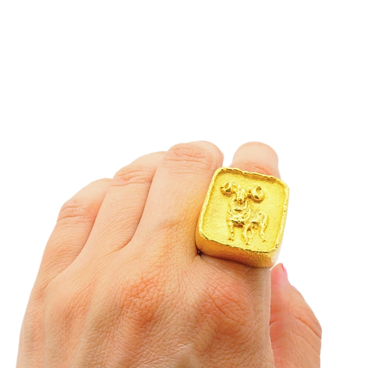 Boris Lebeau 22k Gold Signet Ring Aries Zodiac Sign