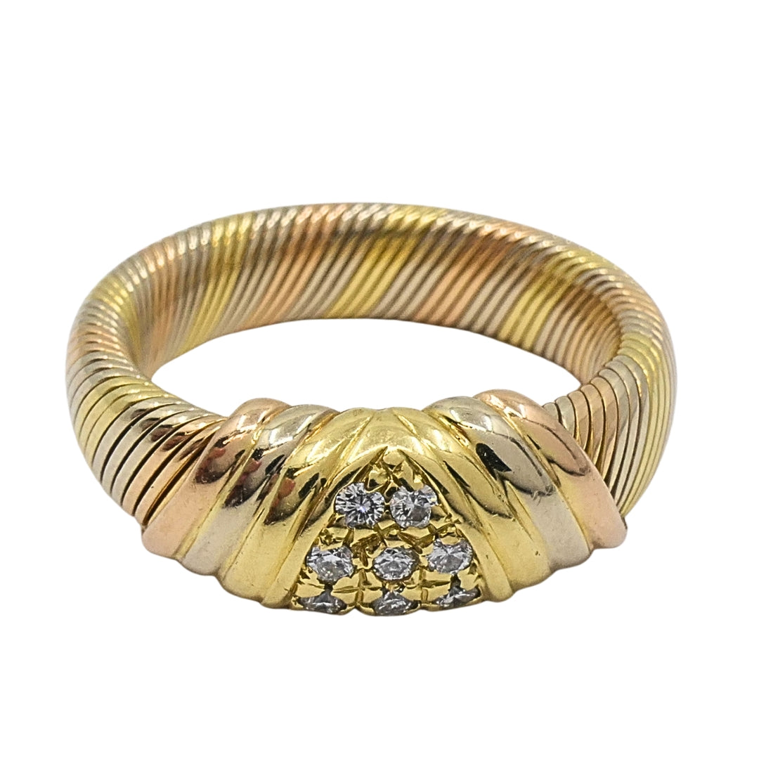 Cartier 18k Tri-Color Gold Diamond Band Ring