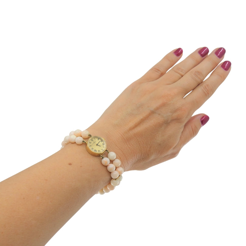 Baume & Mercier 14k Angel Skin Coral Double Strand Bracelet Watch, 1960s