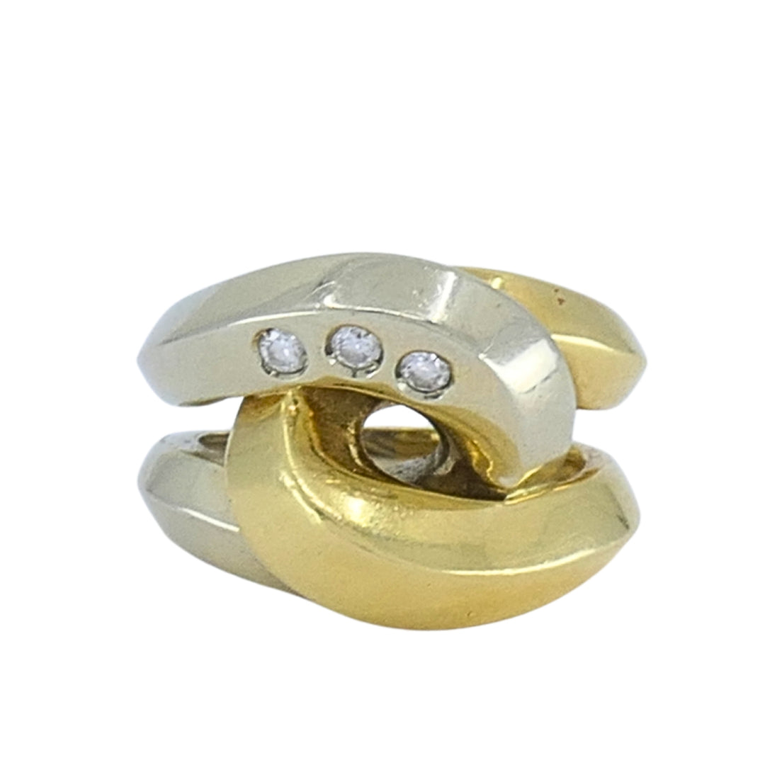 Vintage Pomellato 18k Two-Tone Gold Diamond Interlocking Cocktail Ring
