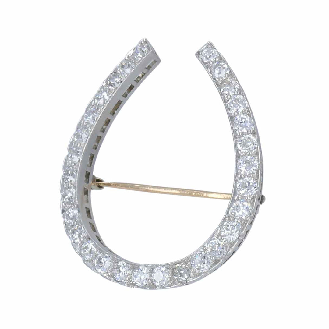 Antique Edwardian Platinum Horseshoe Brooch with Diamonds by Gattle