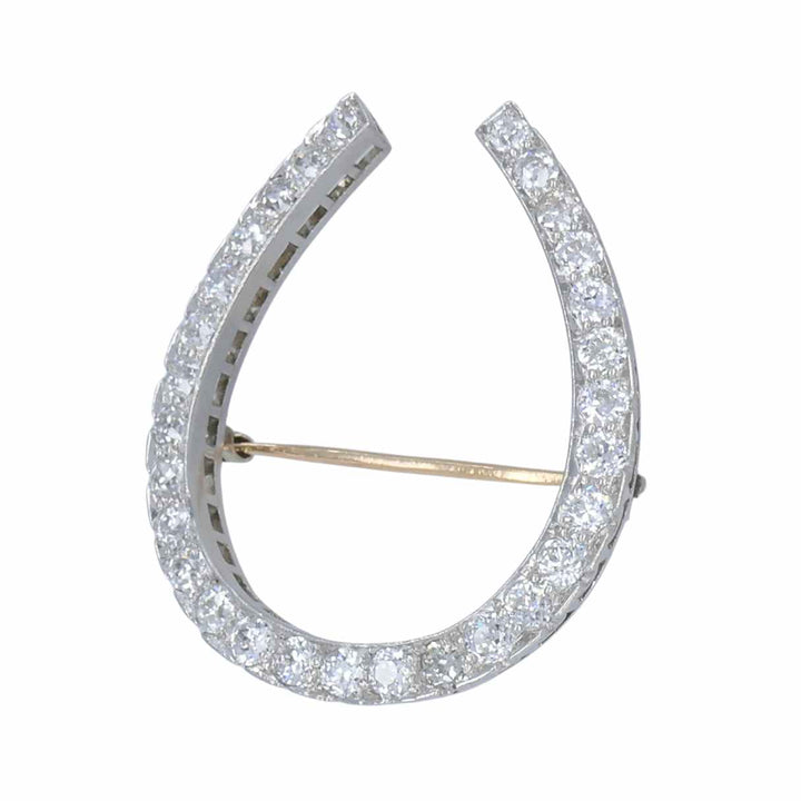 Antique Edwardian Platinum Horseshoe Brooch with Diamonds by Gattle