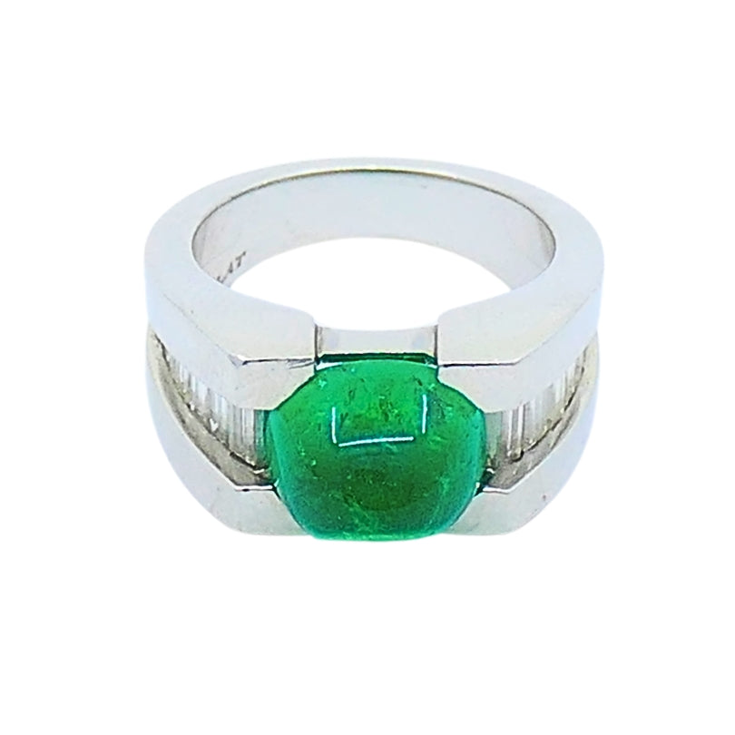 Platinum Ring Emerald Diamond Vintage Jewelry