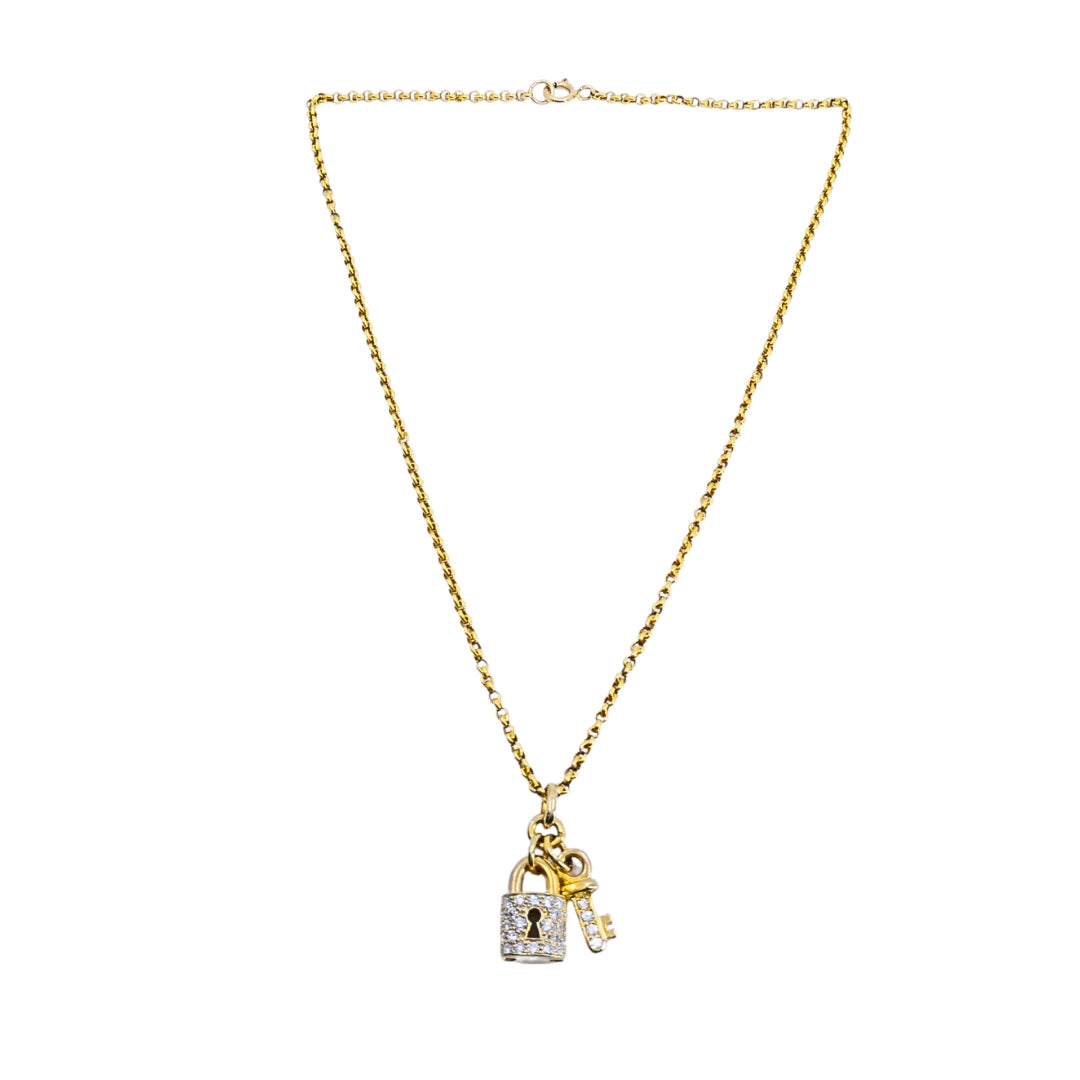 14k Gold Diamond Lock & Key Pendant Necklace