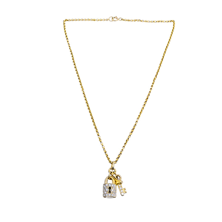 14k Gold Diamond Lock & Key Pendant Necklace