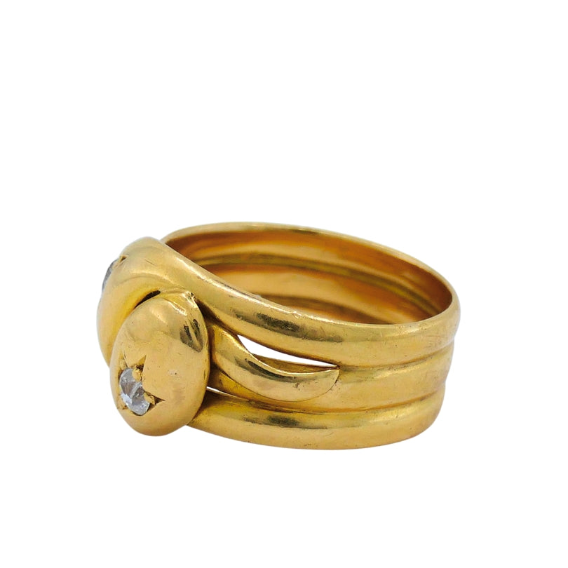 Victorian Double-Headed Snake Ring 18k Gold Diamond
