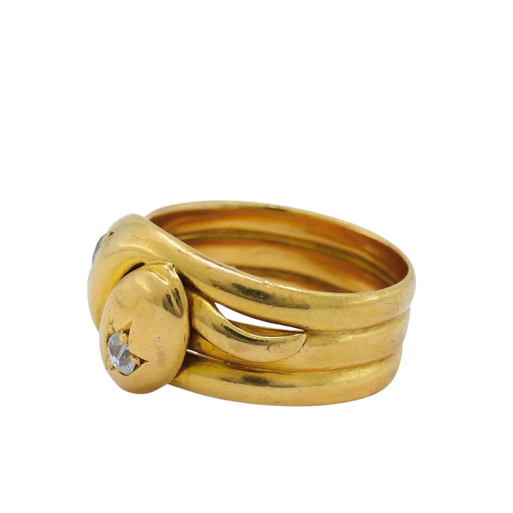 Victorian Double-Headed Snake Ring 18k Gold Diamond