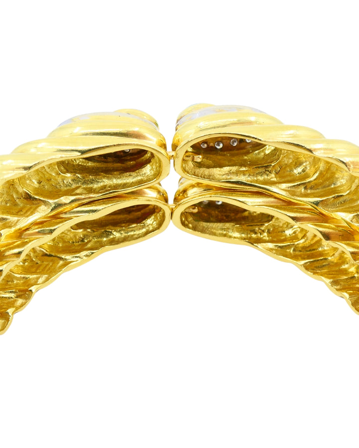 David Webb Pair of 18k Gold Bracelets Platinum Diamond Gemstone Cabochons