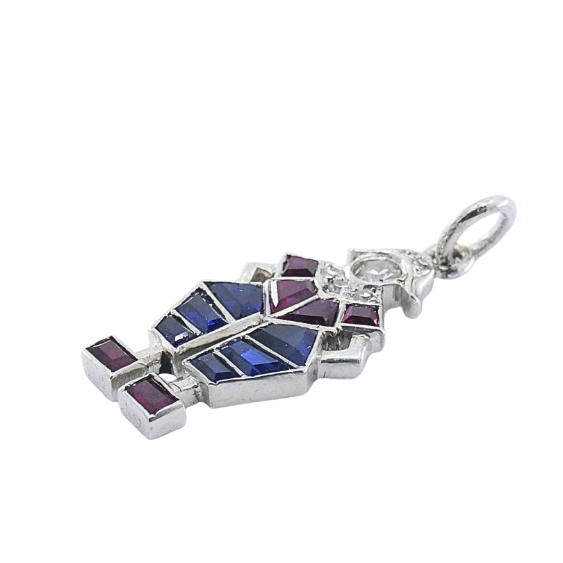 Antique Platinum Pierrot Charm Diamond & Calibré-Cut Gemstones