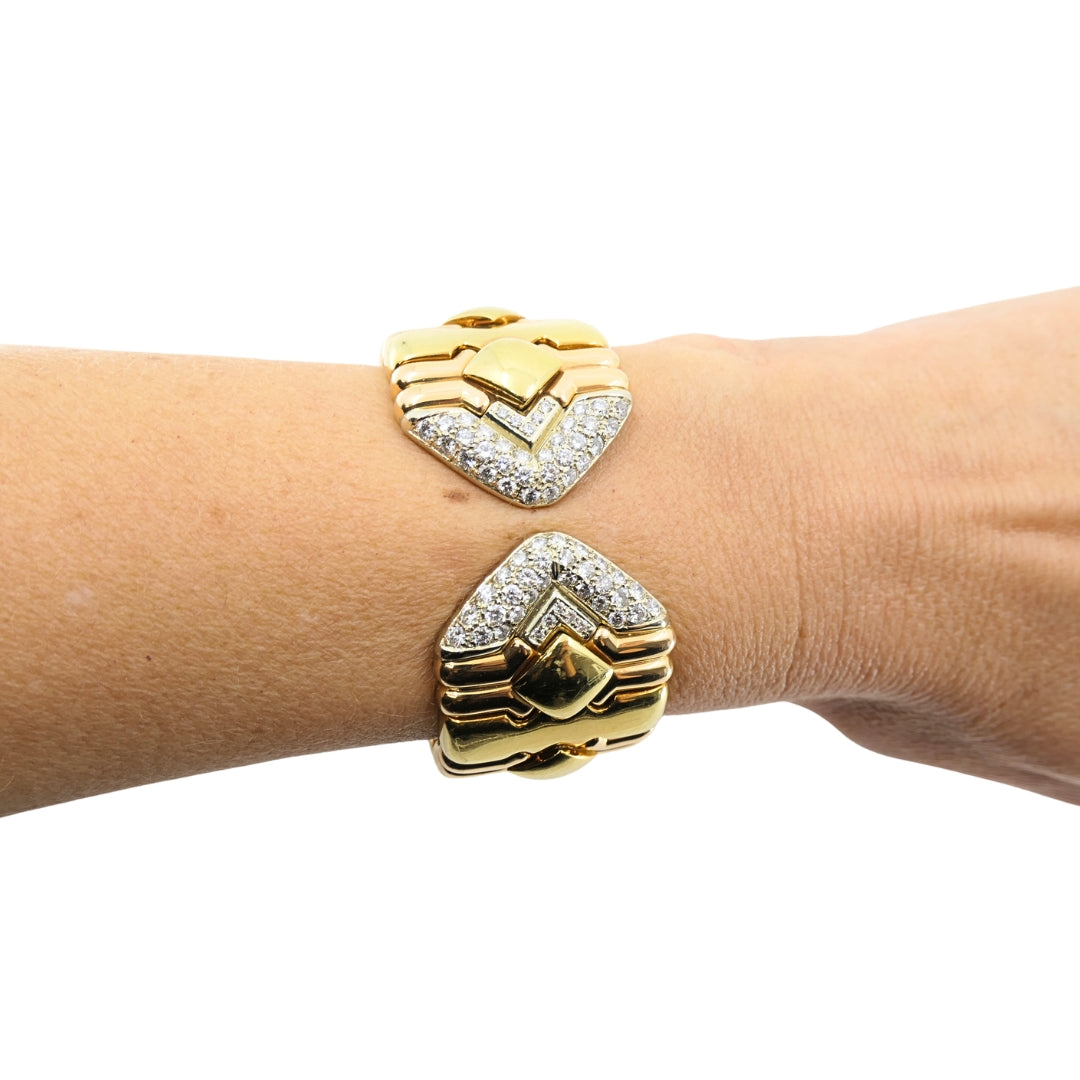 Chopard 18k Gold Multicolor Flexible Diamond Pavé Cuff Bracelet, 1970s