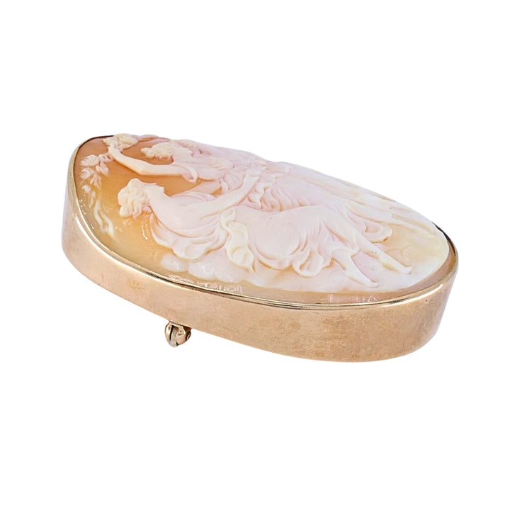 Vintage 10k Gold Three Graces Cameo Brooch, Classical Figure Design
