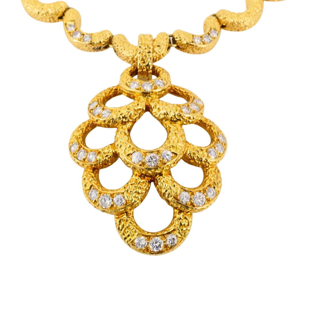 Diamond Necklace 18k Gold Vintage Scalloped - Fred Paris