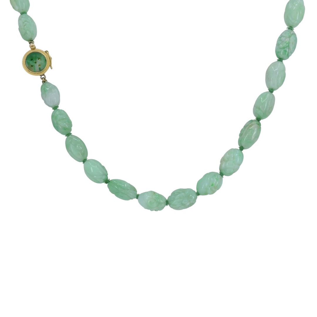 Vintage 14k Gold Apple Jade Carved Bead Necklace