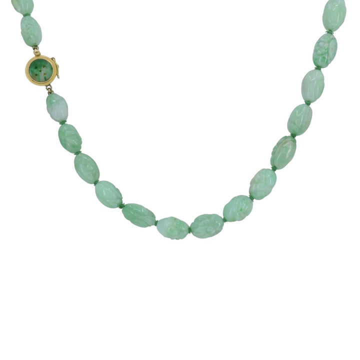 Vintage 14k Gold Apple Jade Carved Bead Necklace
