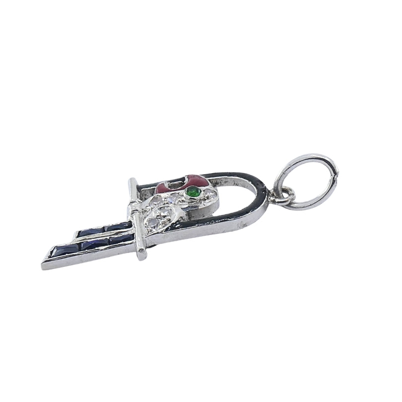 Antique Platinum Parrot Charm Gemstone Diamond Accents