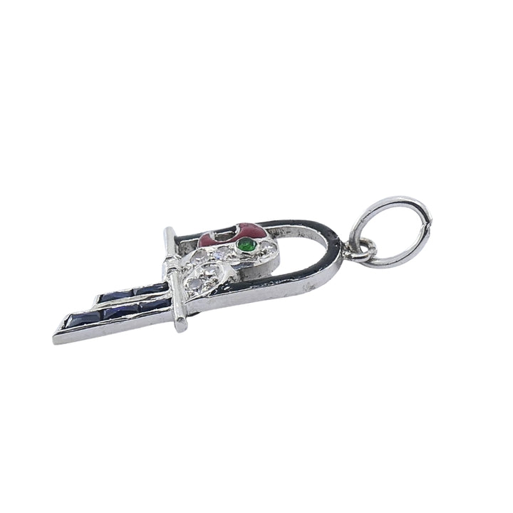 Antique Platinum Parrot Charm Gemstone Diamond Accents