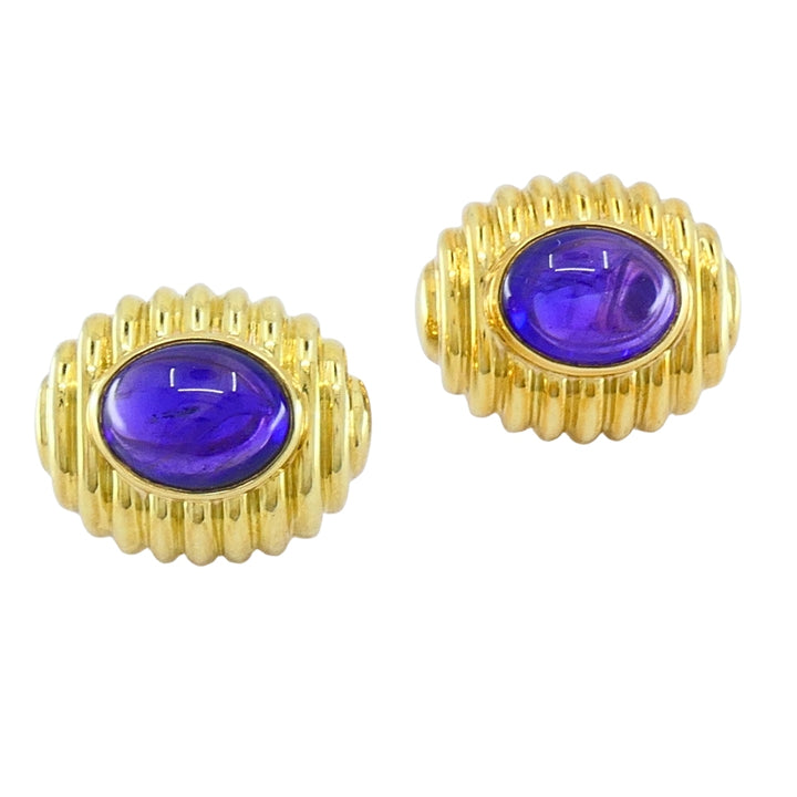 Vintage Tambetti 18k Gold Amethyst Cabochon Earrings