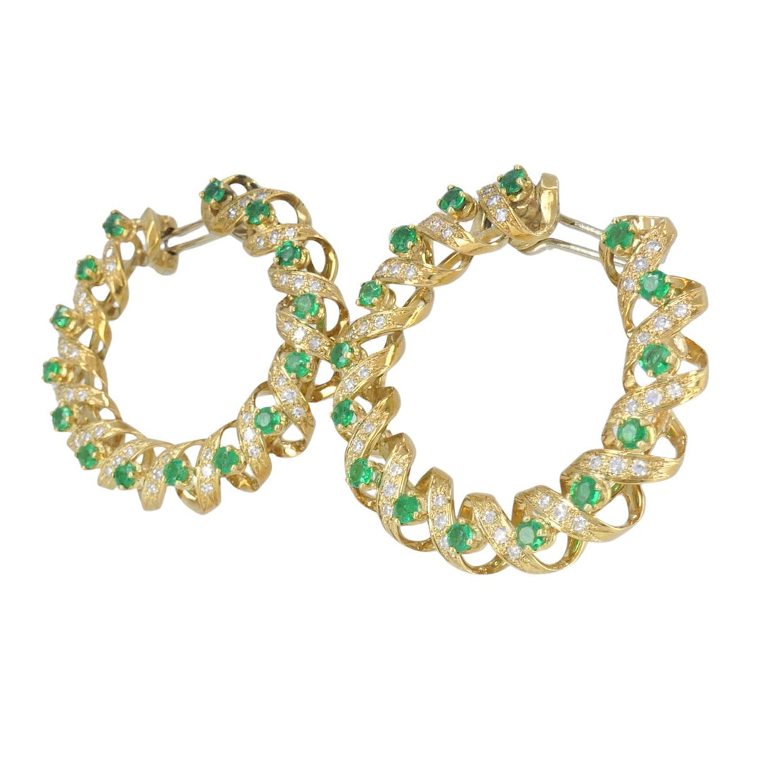 Vintage Asprey & Co. 18k Gold Diamond Emerald Circular Earrings