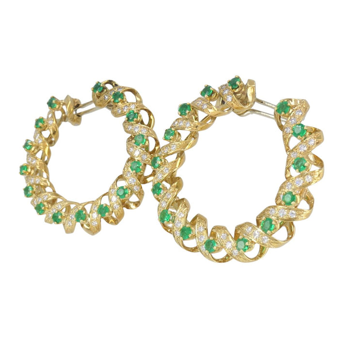 Vintage Asprey & Co. 18k Gold Diamond Emerald Circular Earrings