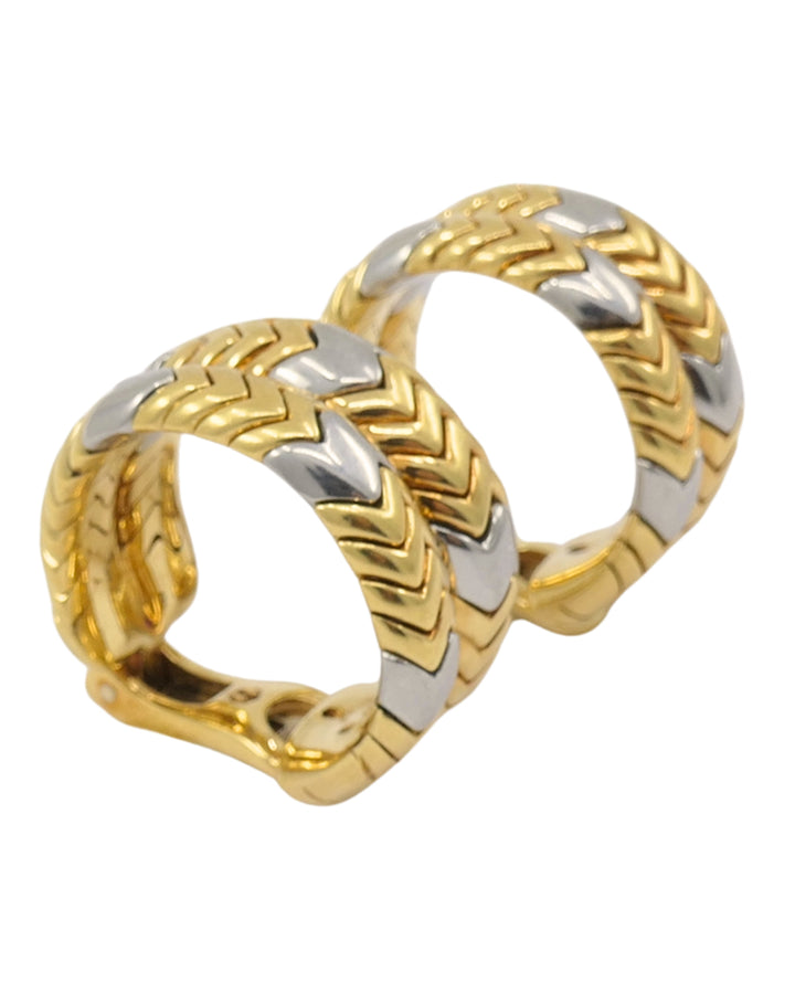 Bvlgari Bulgari Gold Earrings 18k Spiga Collection Two-Tone Chevron Pattern