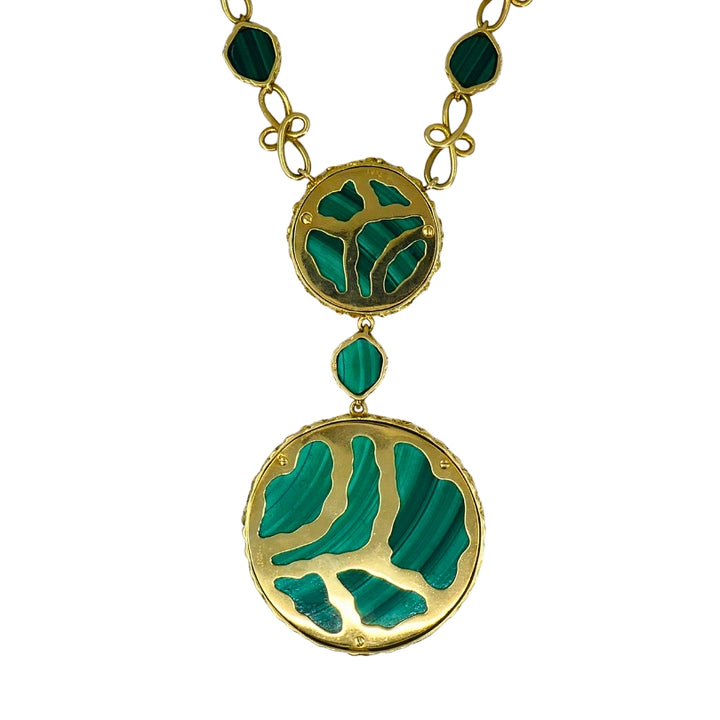 1980s Mauboussin Paris 18k Gold Malachite Pendant Necklace