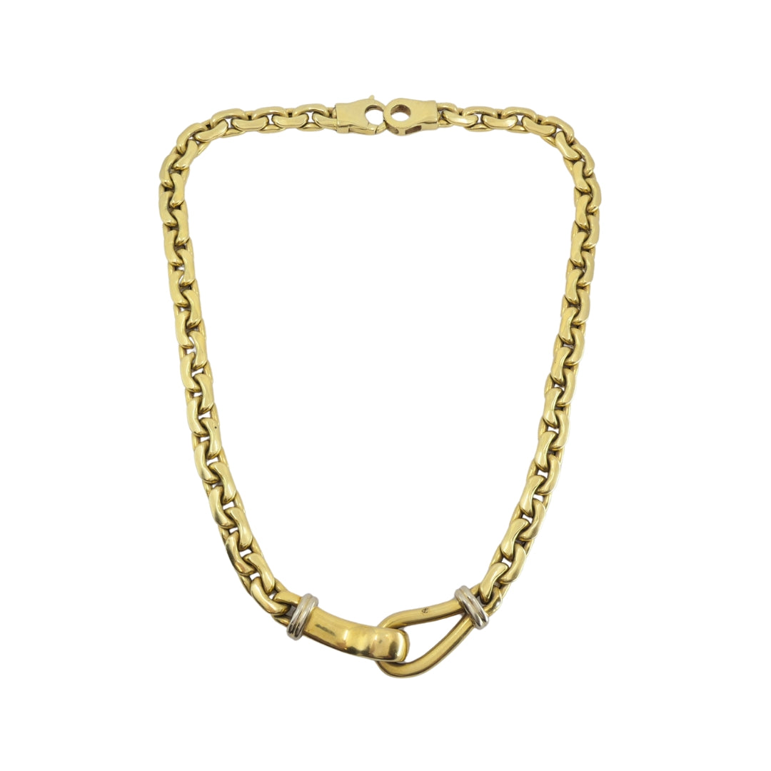 Vintage Italian 18k Gold Link Necklace Sculpted Front Element