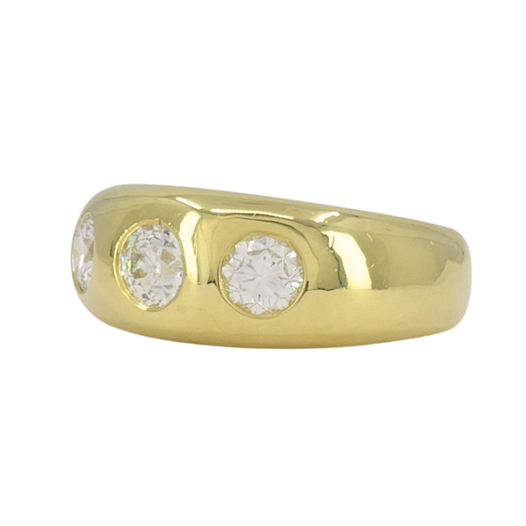 Vintage 18k Yellow Gold Three Stone Diamond Gypsy Ring