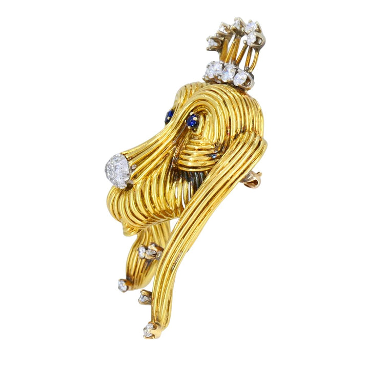 Vintage Tiffany & Co. 18k Gold Sapphire and Diamond Dog Brooch