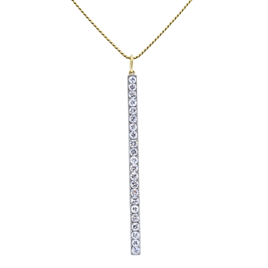 Platinum Diamond Bar Pendant 18k Gold Chain Necklace