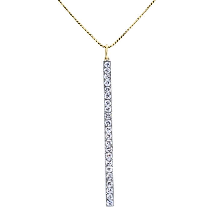 Platinum Diamond Bar Pendant 18k Gold Chain Necklace